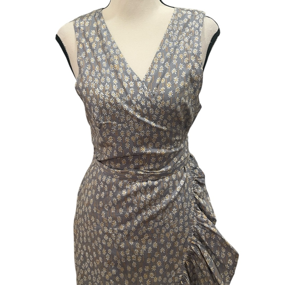 Madewell Floral Ruffle Trim Wrap Dress Cotton Large lavender gray white NWT - Picture 4 of 10